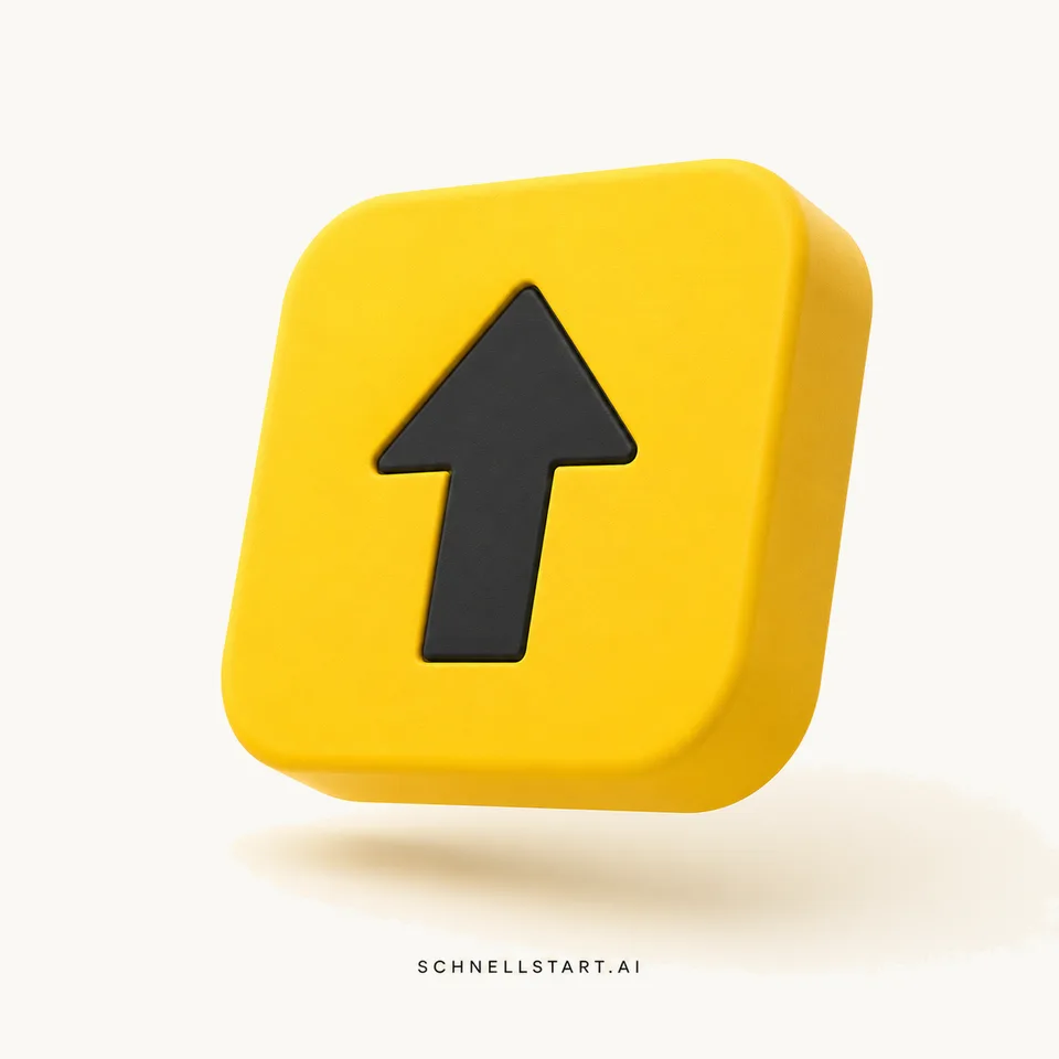 Yellow 3D Schnellstart block with an upward arrow