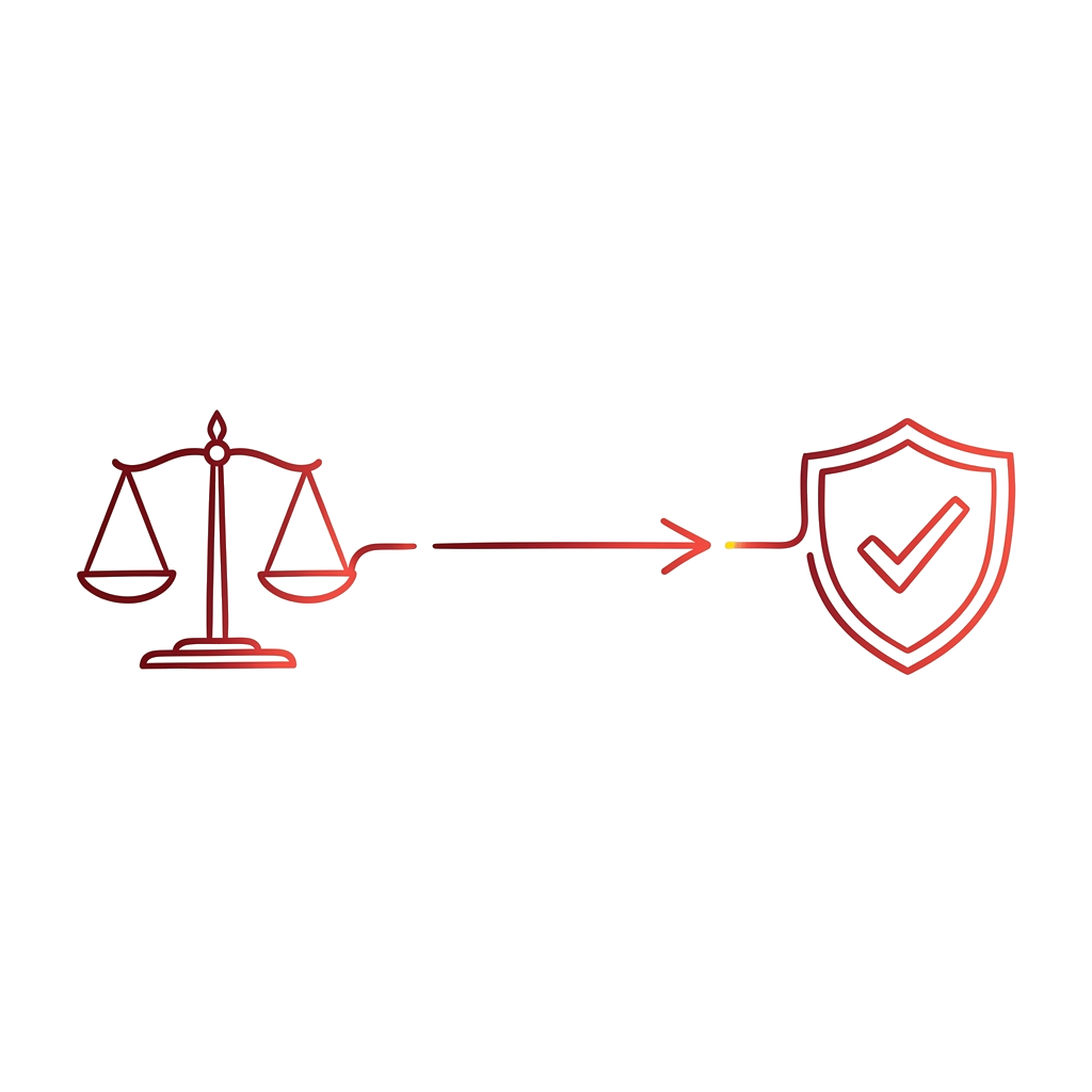 Minimalist red marker sketch of legal compliance pipelines and document checklists on white background