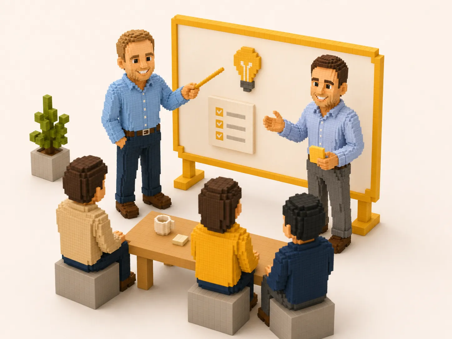 Voxel workshop with consultants teaching a team in front of a planning board