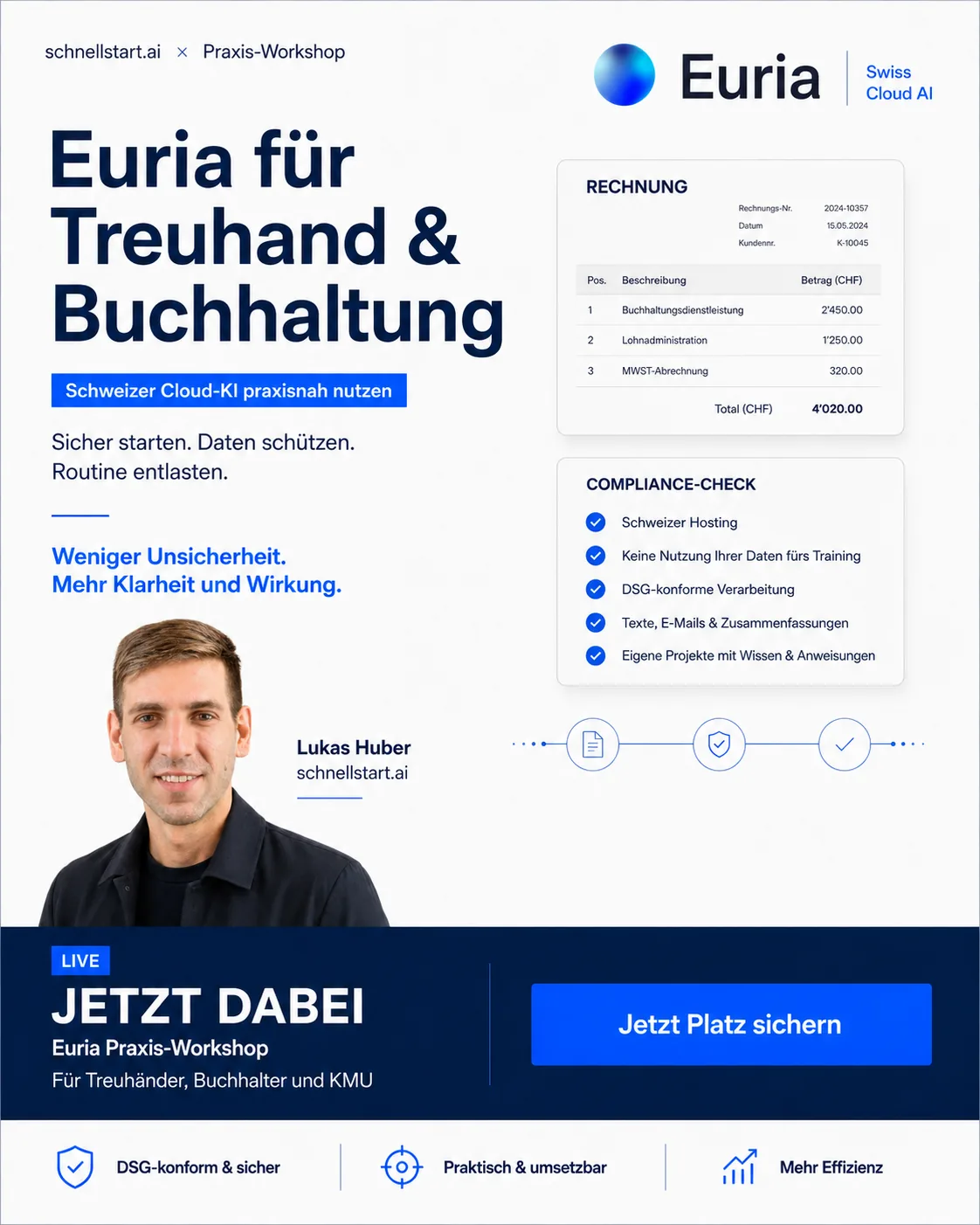 Euria für Treuhand & Buchhaltung: Schweizer KI Praxis-Workshop mit Lukas Huber, schnellstart.ai
